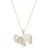 18k Yellow Gold Plated 925 Sterling Silver Genuine Green Jade and Created White Sapphire Elephant Pendant Necklace, 18"
