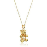 18k Yellow Gold Plated Sterling Silver Round White Cubic Zirconia Bear Pendant Necklace, 18"