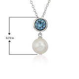 Sterling Silver Bezel Set Created Aquamarine and Freshwater Cultured Pearl Drop Birthstone Pendant Necklace, 18"
