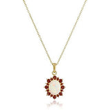 18k Yellow Gold Plated Sterling Silver Created White Opal and Genuine Garnet Halo Pendant Necklace, 18"