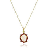 18k Yellow Gold Plated Sterling Silver Created White Opal and Genuine Garnet Halo Pendant Necklace, 18"