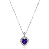 Platinum Plated Sterling Silver Genuine African Amethyst and White Topaz Halo Heart Pendant Necklace, 18"