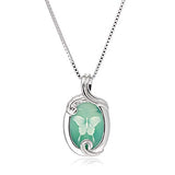 925 Sterling Silver Carved Genuine Green Agate Butterfly Cameo Pendant Necklace, 18"