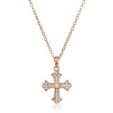 14K Rose Gold Plated Created Opal and Diamond Accent Two Tone Dainty Demi Fine Cross Pendant Necklace, 18"