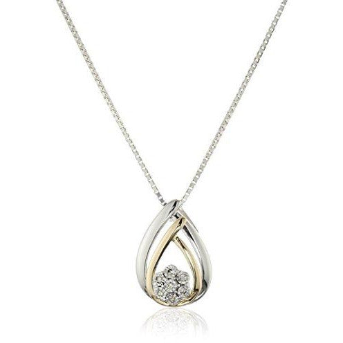 Sterling Silver Diamond Miracle Plate Teardrop Pendant Necklace and Stud Earrings (1/10 cttw, I-J Color, I2-I3 Clarity)