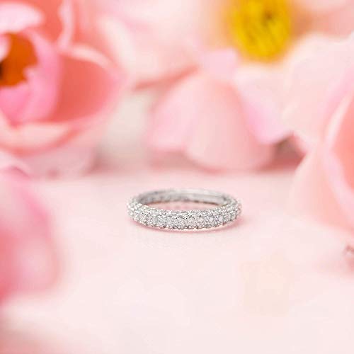 925 Sterling Silver Pavé Set Cubic Zirconia Eternity Band Anniversary Ring - Size 6