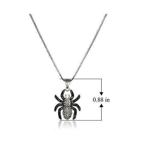 Rhodium-Plated .925 Sterling Silver 1/2 Cttw Black and White Diamond Spider Pendant Necklace on 18"