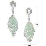 .925 Sterling Silver & Green Jade Diamond-Accented 3/4" Wire-Wrapped Marquise Cut Drop Earrings