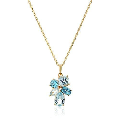 18k Yellow Gold Plated Sterling Silver Genuine Sky and Swiss Blue Topaz Tonal Gemstone Cluster Pendant Necklace, 18"