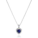 Platinum Plated Sterling Silver Created Blue Sapphire and Genuine White Topaz Halo Heart Pendant Necklace, 18"