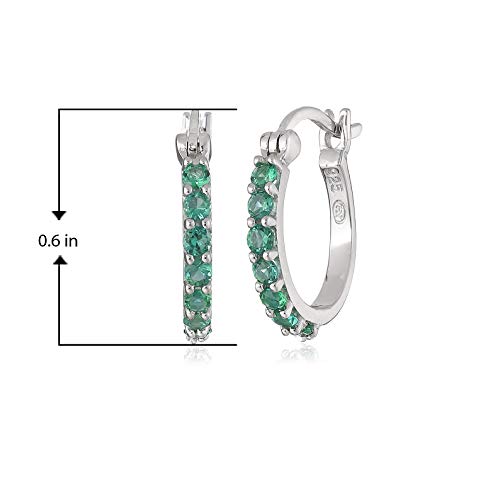 Dainty 925 Sterling Silver Created Emerald May Birthstone Demi Fine Hoop Earrings