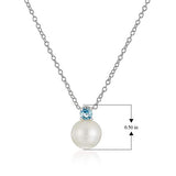 .925 Sterling Silver 3mm Lab-Grown Aquamarine and 8mm Freshwater Cultured Pearl 1/2" Pendant Necklace on 18" Chain - March Birthstone