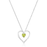 Dainty 925 Sterling Silver Genuine Peridot August Birthstone Open Heart Simple Demi Fine Pendant Necklace, 18"