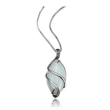 .925 Sterling Silver & Green Jade Diamond-Accented 3/4" Wire-Wrapped Marquise Cut Pendant Necklace on 18" Box Chain