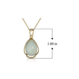 18K Yellow Gold Plated 925 Sterling Silver Genuine Green Jade Open Teardrop Pendant Necklace, 18"