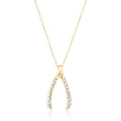 18k Yellow Gold Plated Sterling Silver Wishbone Pendant Necklace Made with Swarovski Crystal (18")