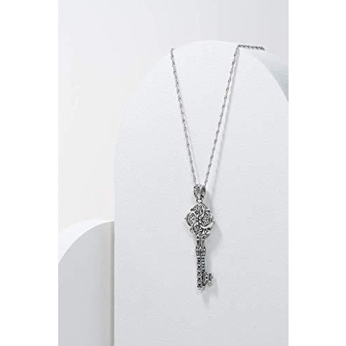 Sterling Silver Oxidized Filigree Key Pendant Necklace, 18"