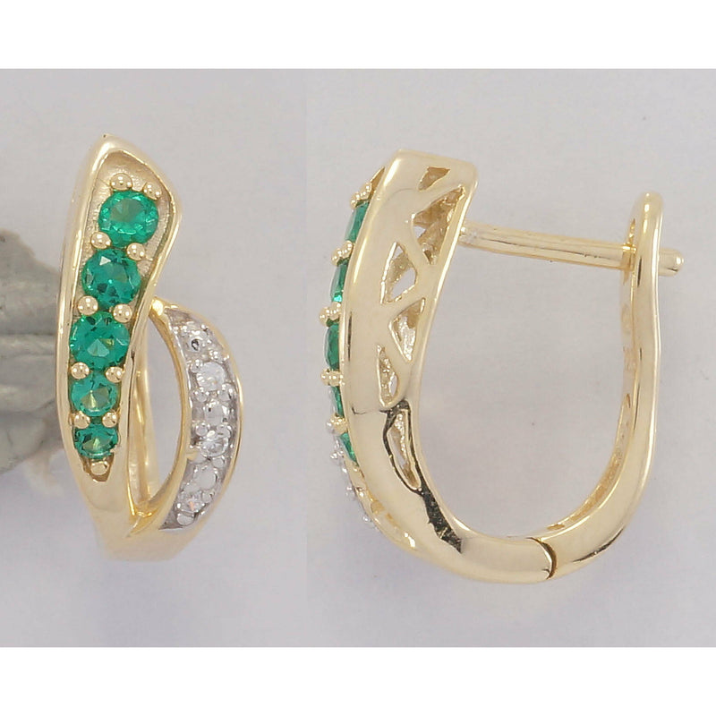 Created Emerald and Diamond Accent Hoop Earrings