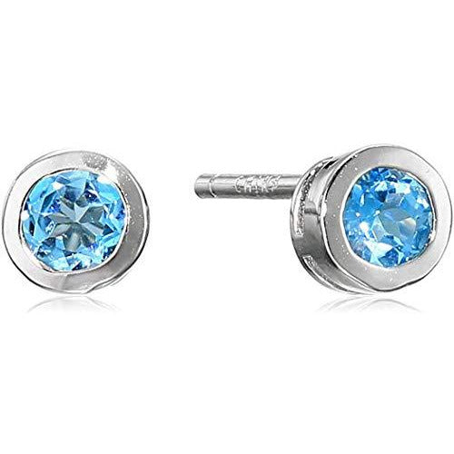 Dainty 925 Sterling Silver Genuine Blue Topaz December Birthstone Petite Stud Earrings and 16" Pendant Necklace Jewelry Set