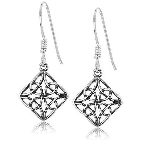 Sterling Silver Oxidized Celtic Knot Diamond Shaped Drop Earrings