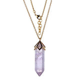 18K Yellow Gold Plated Lavender Cape Amethyst Crystal 40x10mm Hexagonal Point Pendulum Chakra Pendant Necklace, 32" + 2" Extender