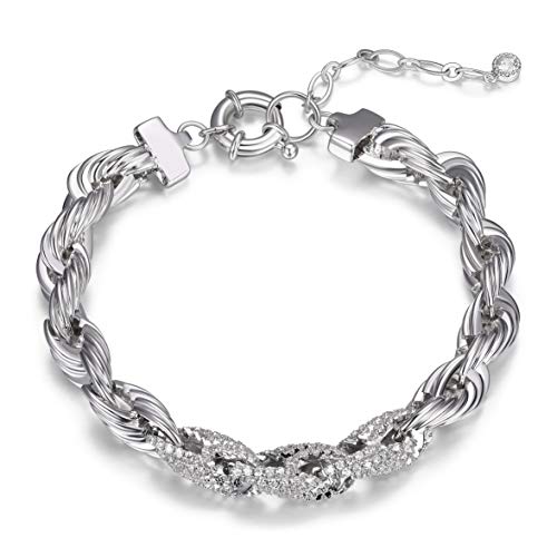 Monte Luna Fine Silver and Rhodium Plated Bronze 10mm Cubic Zirconia Rope Chain Bracelet, 7.25" + 1.5" Extension