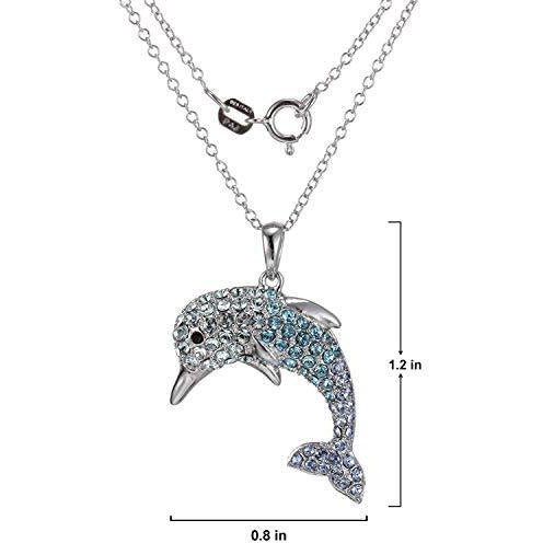 925 Sterling Silver Crystal Dolphin Pendant Necklace, 18"