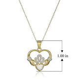 18K Yellow Gold-Plated .925 Sterling Silver Lab-Grown Opal Diamond-Accented 1" Claddagh Heart Pendant Necklace on 18" Chain - October Birthstone