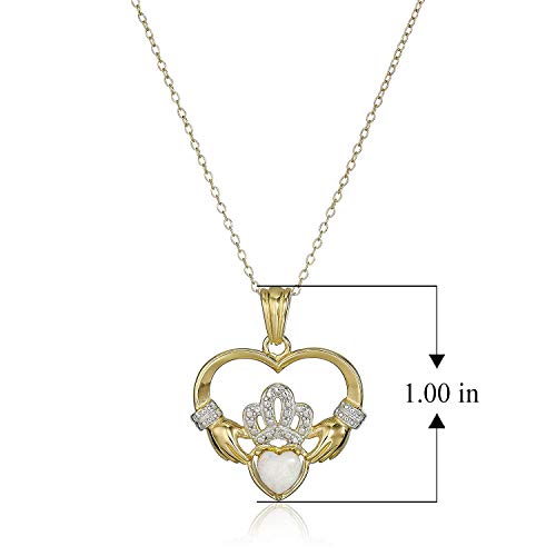 18K Yellow Gold-Plated .925 Sterling Silver Lab-Grown Opal Diamond-Accented 1" Claddagh Heart Pendant Necklace on 18" Chain - October Birthstone