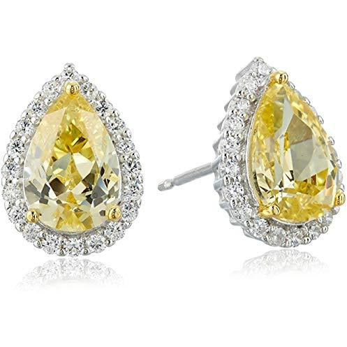 Yellow Cubic Zirconia Pear Cut Halo Stud Earrings