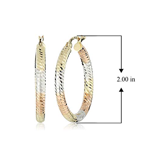 Tri-Tone 10k White, Yellow & Rose Gold Geometric Cut Design Oval Hoop Earrings