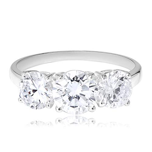 Sterling Silver Cubic Zirconia Three Stone Ring, Size 9