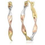 Tri-Tone 18k Yellow and Rose Gold Plated 925 Sterling Silver Twisted Hoop Earrings