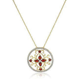 18K Yellow Gold-Plated .925 Sterling Silver Diamond-Accented Garnet Floral Filigree Cross Round 1" Pendant Necklace on 18" Chain - January Birthstone
