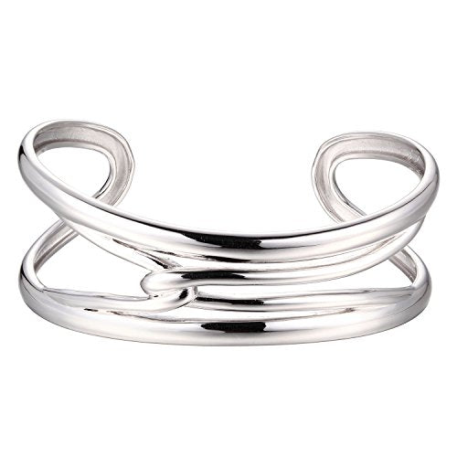 925 Sterling Silver Twisted Knot Modern Wide Cuff Bracelet, 7.25"
