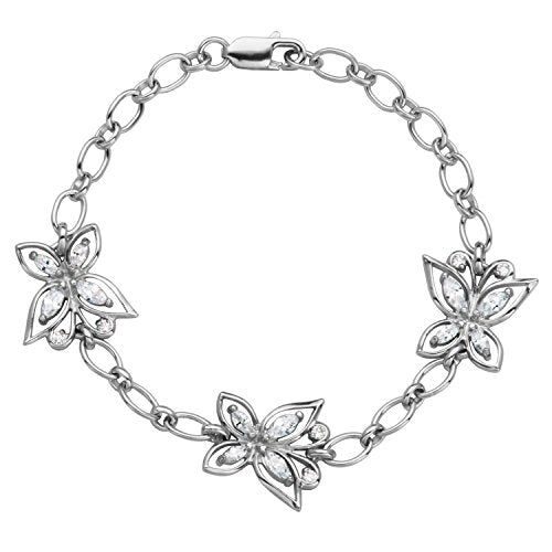 .925 Sterling Silver Cubic Zirconia Butterfly Bracelet, 7.25"