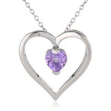 Sterling Silver Genuine Brazilian Amethyst Open Heart Pendant Necklace, 18"