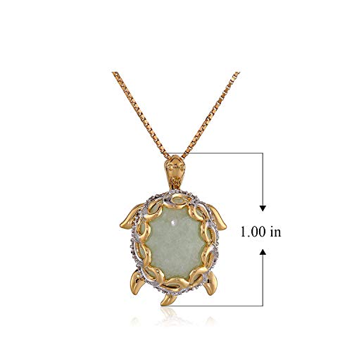 Eternal Jade 1/10 cttw Diamond and Genuine Jade 18K Gold Plated 925 Sterling Silver Turtle Pendant Necklace, 18"
