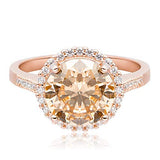 14K Rose Gold Plated .925 Sterling Silver Champagne & Clear Cubic Zirconia Halo Engagement Ring, Size 7