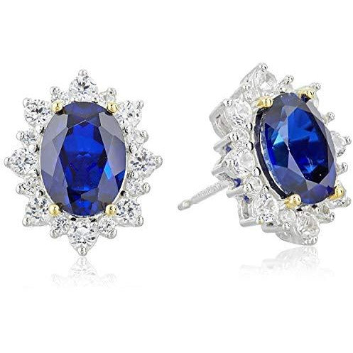 Created Blue and White Sapphire Starburst Stud Earrings