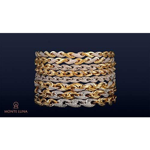 Monte Luna Fine Silver, 18K Yellow Gold and Rhodium Plated Two-Tone 8mm Cubic Zirconia Rope Chain Bracelet, 7.75" + 1.5" Extension