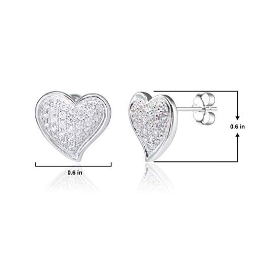 925 Sterling Silver Cubic Zirconia Pave Heart Stud Earrings