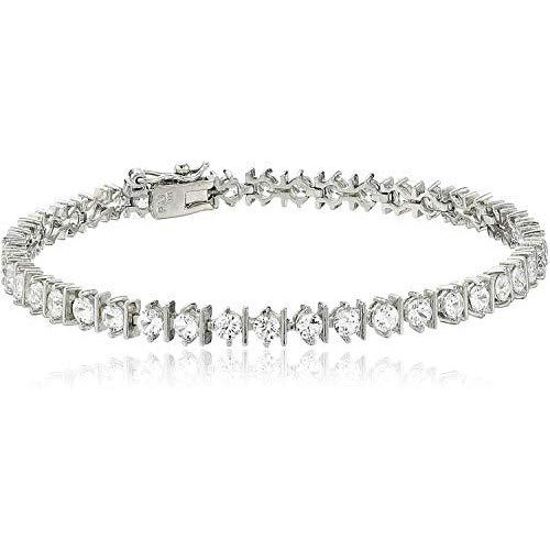 .925 Sterling Silver Created White Sapphire Tennis Link Bracelet, 7-1/4"