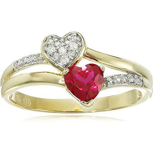 Created Ruby and Diamond Accents Double Heart Ring