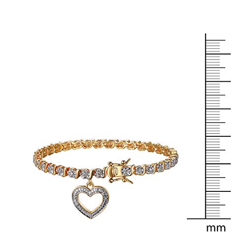 18k Yellow Gold Plated Bronze Diamond Accent Open Heart Tennis Bracelet, 7.25"