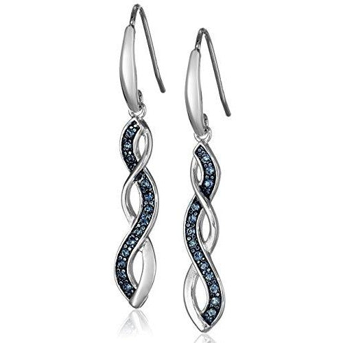 Sterling Silver Montana Blue Twisted Dangle Earrings Made with Swarovski Crystal