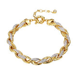 Monte Luna Fine Silver, 18K Yellow Gold and Rhodium Plated Two-Tone 8mm Cubic Zirconia Rope Chain Bracelet, 7.75" + 1.5" Extension