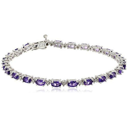 Sterling Silver Genuine African Amethyst and Diamond Accent Tennis Bracelet, 7.25"