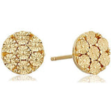 18k Yellow Gold Plated 925 Sterling Silver Etched Disc Stud Earrings