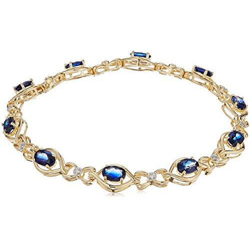18k Yellow Gold Over Sterling Silver Created Blue and White Sapphire Bracelet, 7.25"